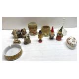 Gnomes, candle holders, ashtray, trinket box more