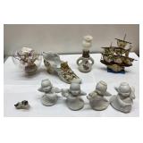Small sea shell ship, oil lamp, shoe & more