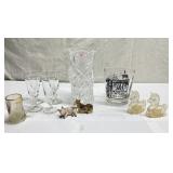 Lead crystal vase, figurines more