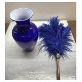 Blue vase & feather duster