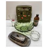 Antique silver plate & glass butter dish, more