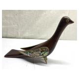 RARE mid century modern wood & inlaid bird