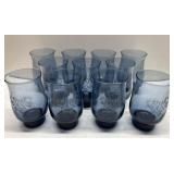 Vintage Pfaltzgraff blue glass stenciled glasses