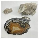 Crystals & slice of mineral rock