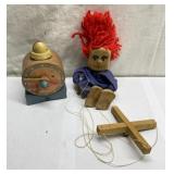 Vintage wood puppet & clock