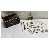 Antique box filled with cool stuff