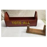 Vintage metal Tote-All box & marked wood stool