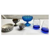 Vintage blue glass candy bowl & more