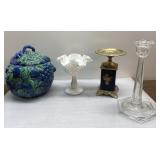 Vintage cookie jar, hobnail candy dish, candle-