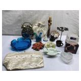 Vintage items-blue glass ashtray, lead crystal