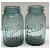 Antique blue glass mason jars