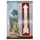 2-sided arrow sign and canvas painting