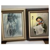 Vintage clown & mountain paintings 20x16"