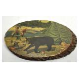 Mid century modern bear hunting Canada on wood