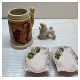 Occupied Japan poodle, trinket trays & stein mug