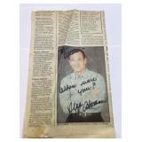 AUTOGRAPHED Jeff Altman newspaper