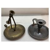 Antique silverplate & brass candlesticks