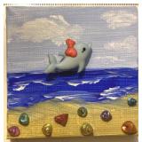 LOCAL ARTIST TINY acrylic painting w/ shells, more