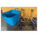 Jack stands & large plastic tote