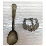 Antique Rogers spoon & belt buckle