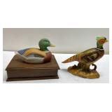 Vintage duck trinket box & quail figure