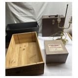 Metal boxes, wood crate box & lamp