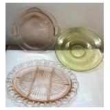 Antique pink & yellow depression glass pieces