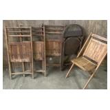 Antique wood folding chairs & 1 metal