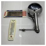 Replica antique currency, thermometer & flash