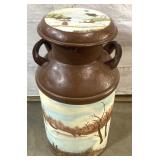 Painted antique cream can-pheasants & farm