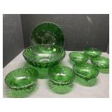 Retro Anchor Hocking forest green glass salad sets