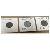 1905 & 1912 Liberty Head nickels & 10 cent trade 1905 & 1912 Liberty Head nickels & 10 cent trade