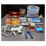 Office supplies, glue gun, markers, batteries &