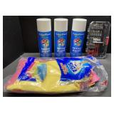 Spray paints, tool kit & rags Spray paints, tool kit & rags