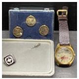 Winchester Olin cufflinks, pin & watch Winchester Olin cufflinks, pin & watch
