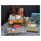 Vintage sewing box, contents & more