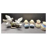 Vintage salt & pepper shakers & dove figurine