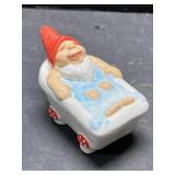 Porcelain gnome in bath-2 1/2" across