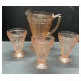 Antique pink depression glass pitcher & matching