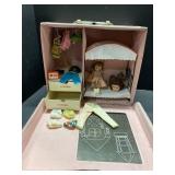 Neat 1962 doll case w/ doll, accessories, bed more