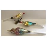 Antique glass clip-on incl double bird ornaments-