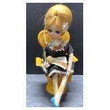 Retro Big-Eye doll in chair-missing 1 shoe Retro Big-Eye doll in chair-missing 1 shoe