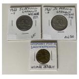 1920s German Weinmar Republic coins