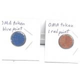 OMA token 1 red & 1 blue point OMA token 1 red & 1 blue point