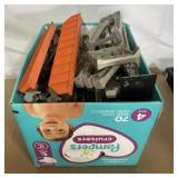 Box of train railroad tracks, parts accessories Box of train railroad tracks, parts accessories