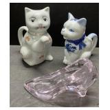 Cat teapot, figurine & glass slipper