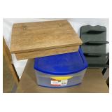 Shelf, wood lap desk & storage drawer Shelf, wood lap desk & storage drawer