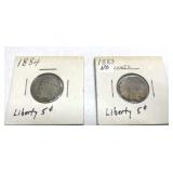 1883 & 84 liberty nickels