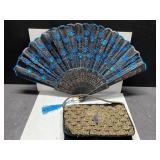 Antique peacock purse & hand fan Antique peacock purse & hand fan