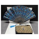 Antique peacock purse & hand fan